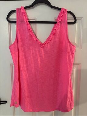Lilly Pulitzer Women's Pink Ruffle V-Neck Tank Top